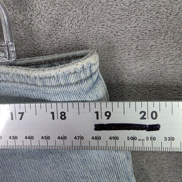 Womens M Jeans Blue Denim A-Line Shorts Curvy Hi Rise Raw Hem Cotton Stretch 20W - Picture 6 of 9